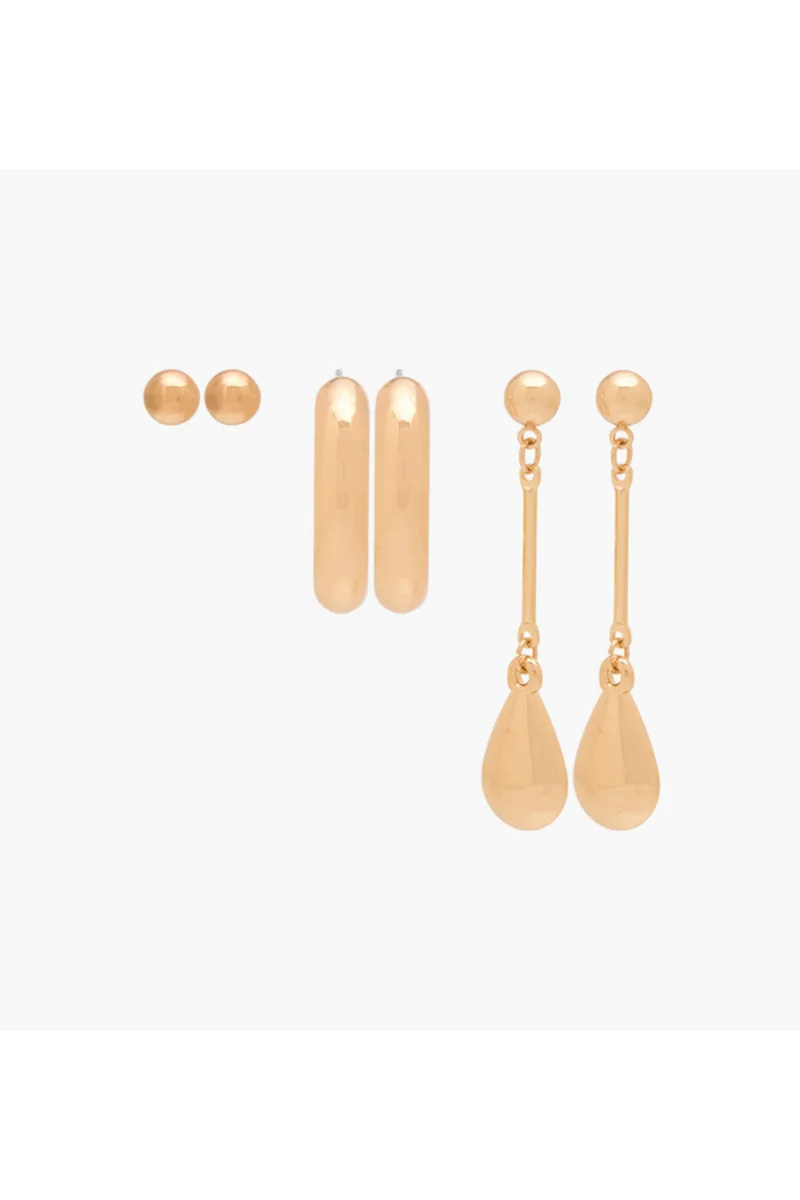 LIFESTYLE Pack of 3 Gold Tone Assorted Earrings with Pushback Closure